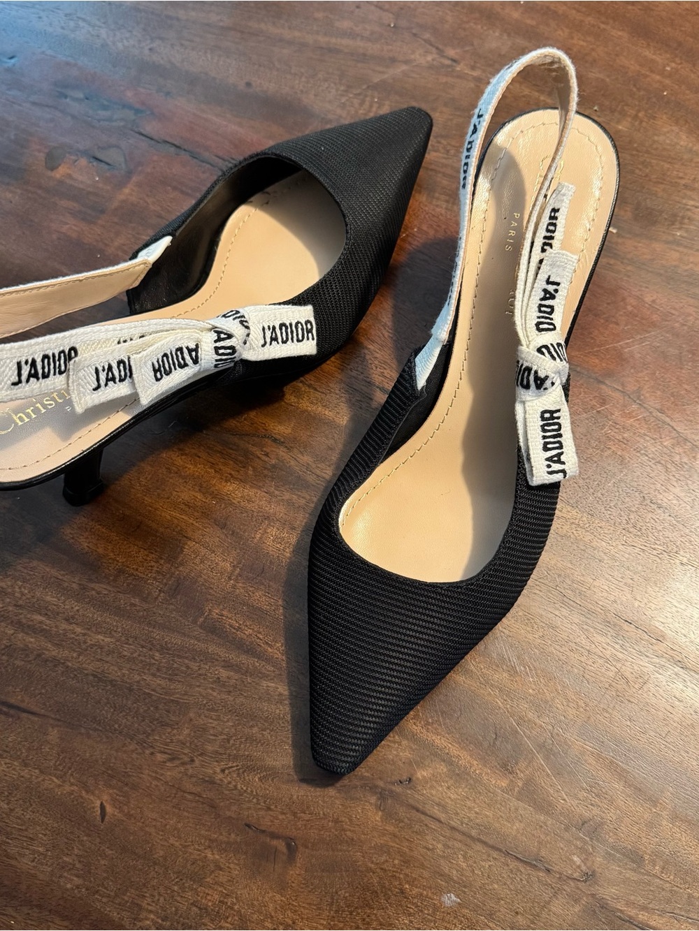 Dior Black Pointed Slingback Heels with J'Adior Ribbon - Picture 7 of 8